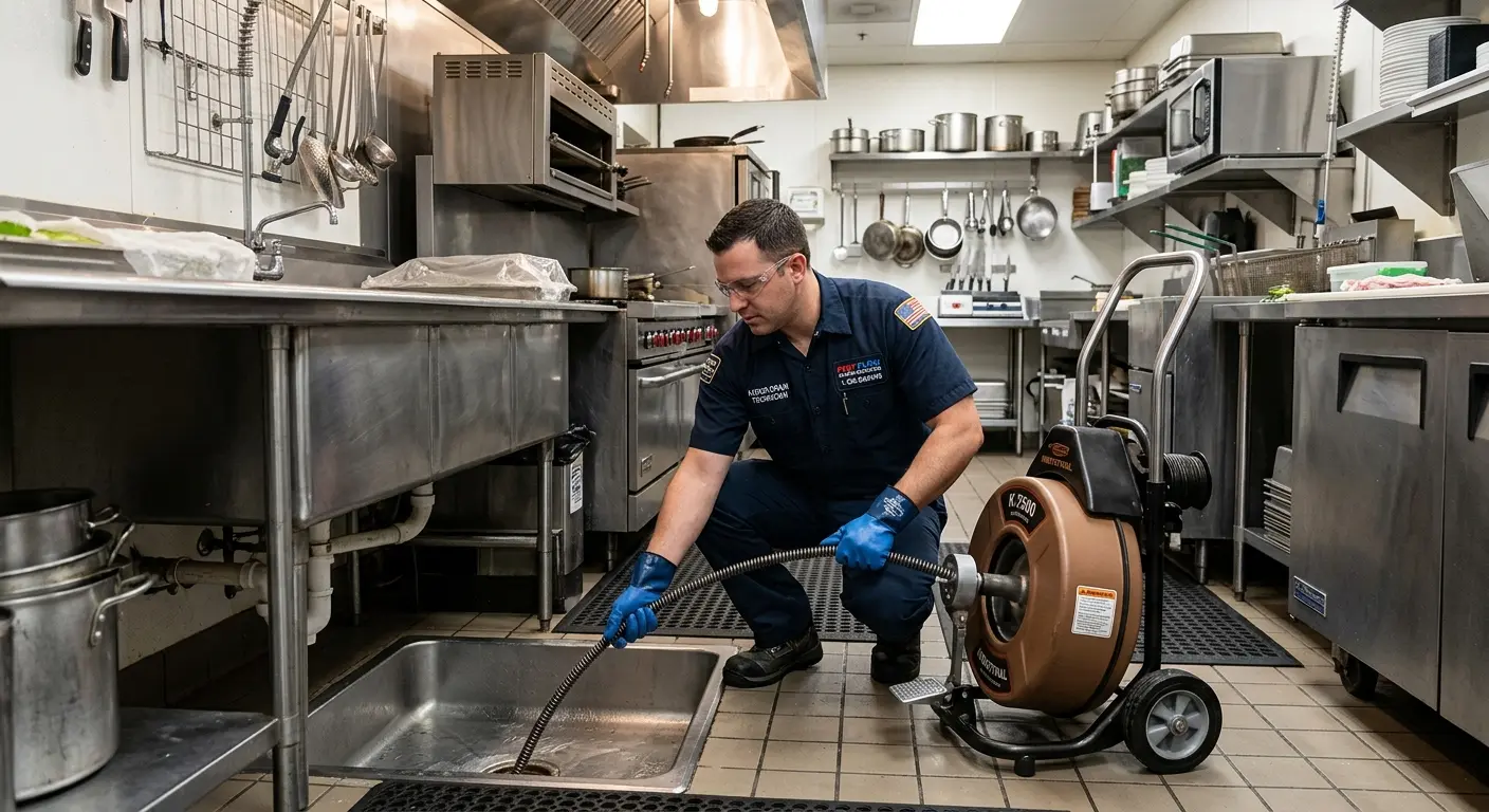 Commercial drain cleaning service in a restaurant kitchen in Oberlin