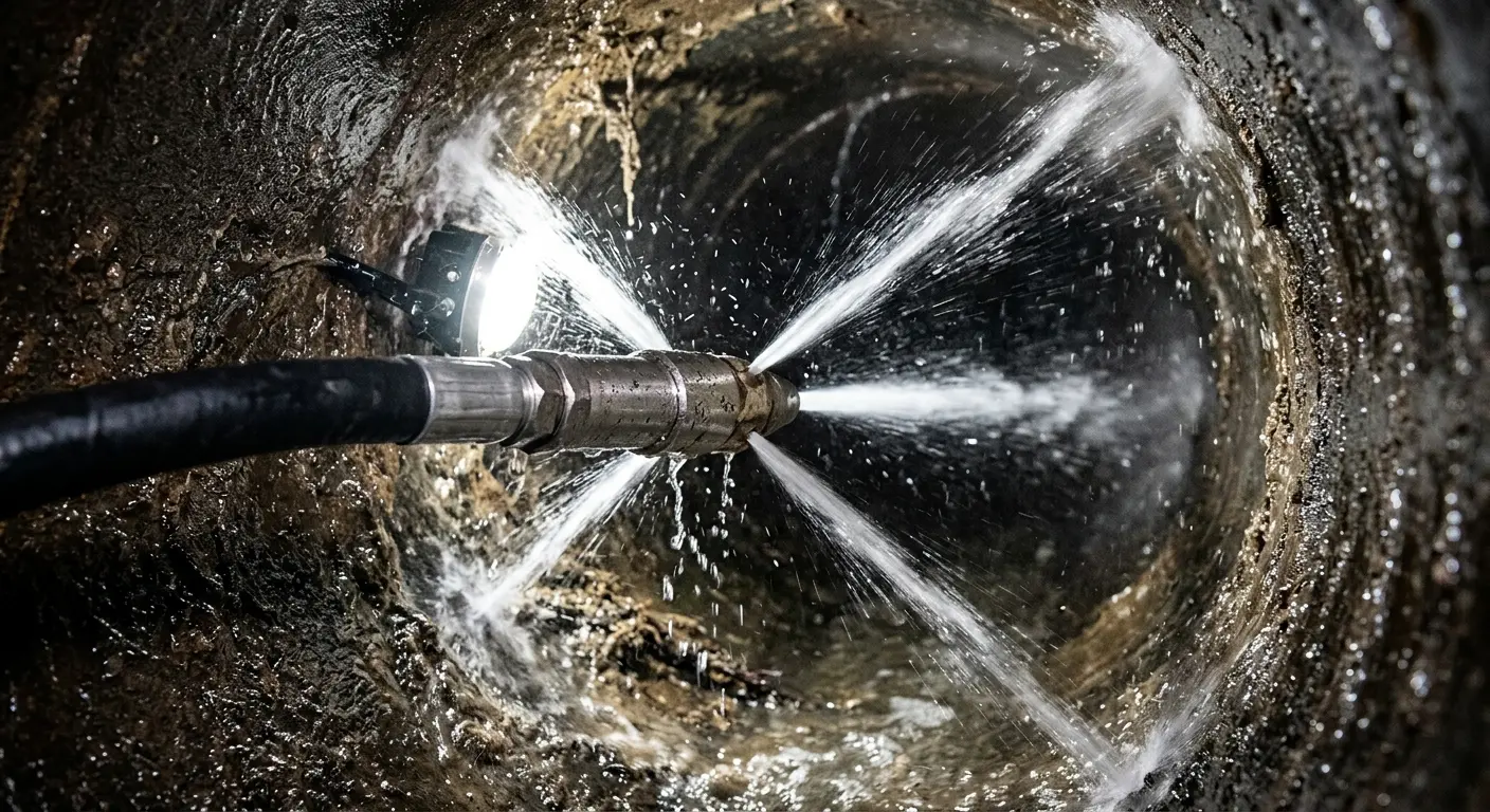High-pressure hydro jetting nozzle cleaning sewer pipe for Trenchless Sewer Repair in Oberlin